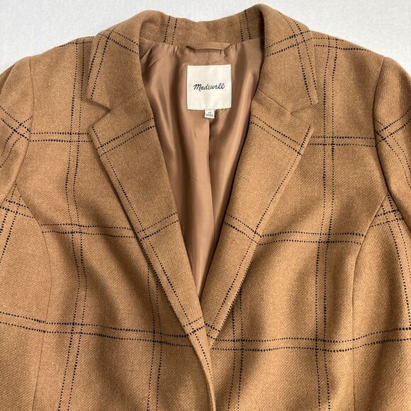 Madewell Larsen Wool Windowpane Blazer Women's 2X Camel Tan Office Academia EUC - Picture 4 of 10